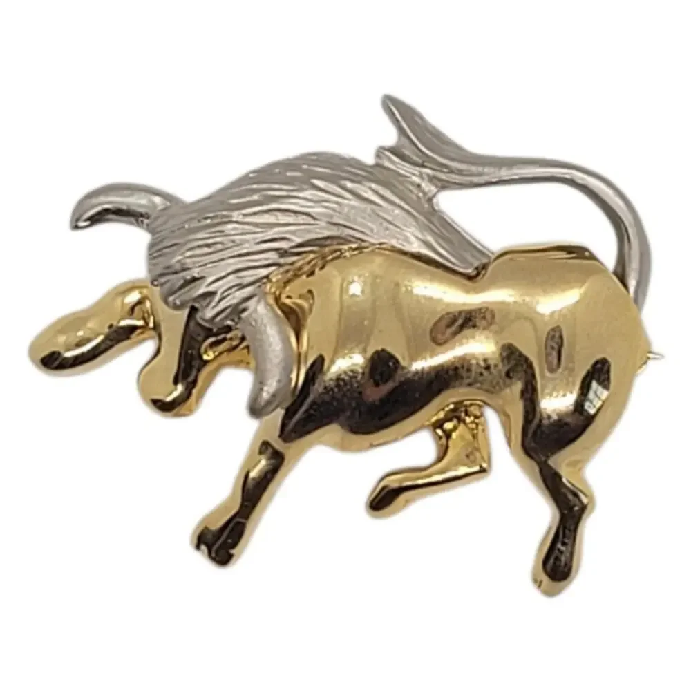Taurus Bull Brooch Gold‎ Silver Zodiac Pin Angel Vintage Statement